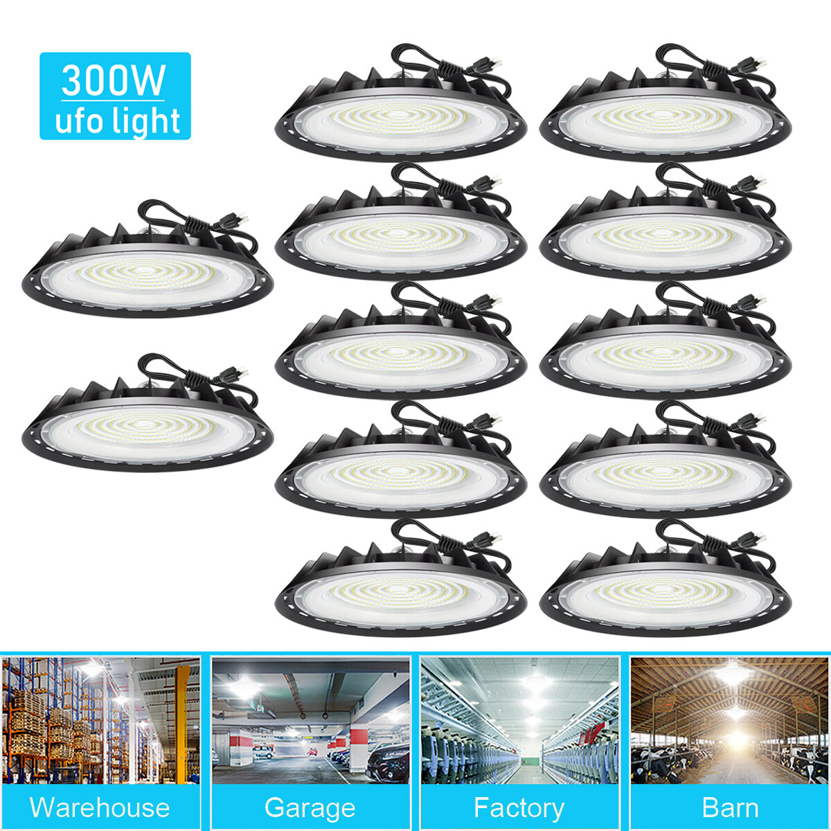 12Pcs 300W UFO Led High Bay Light Industrial Warehouse Commercial Factory Light