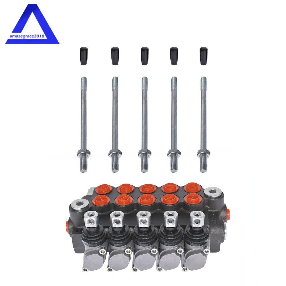 5 Spool Hydraulic Monoblock Double Acting Control Valve, 11 GPM, SAE Ports