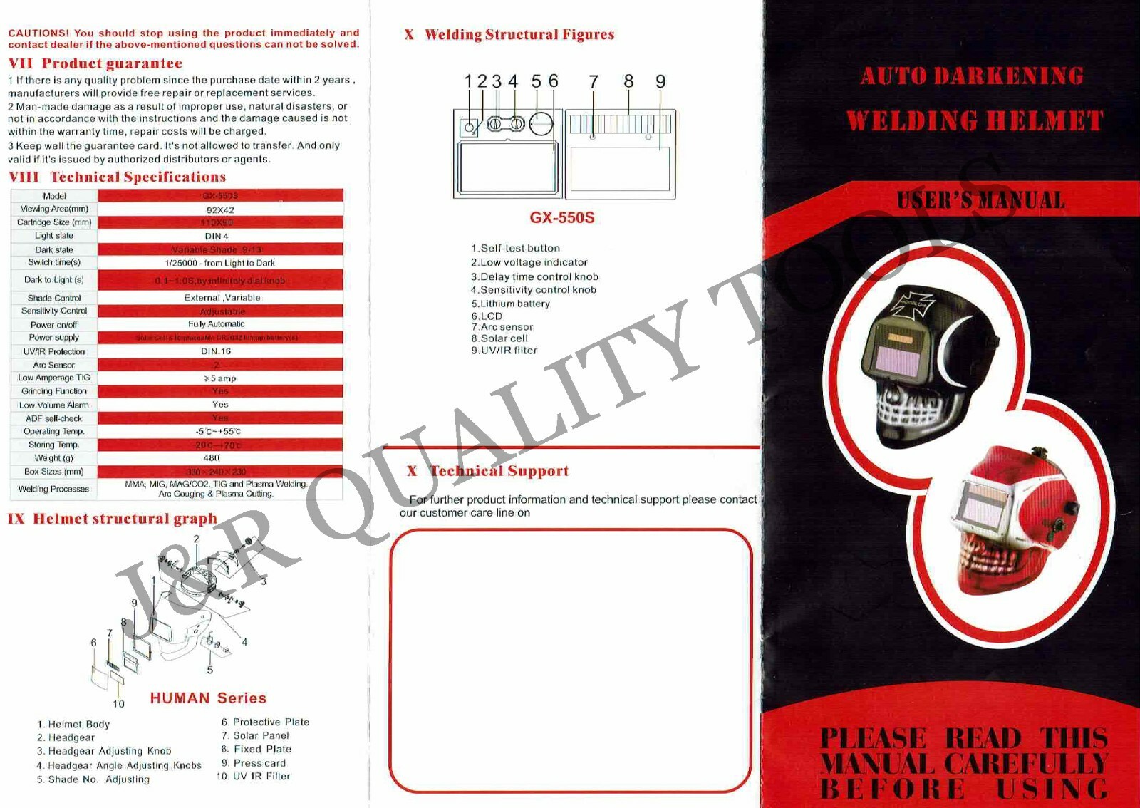 MIG/TIG Auto Darkening Welding Helmet -Red Skull Shape Design Extra Large Lens
