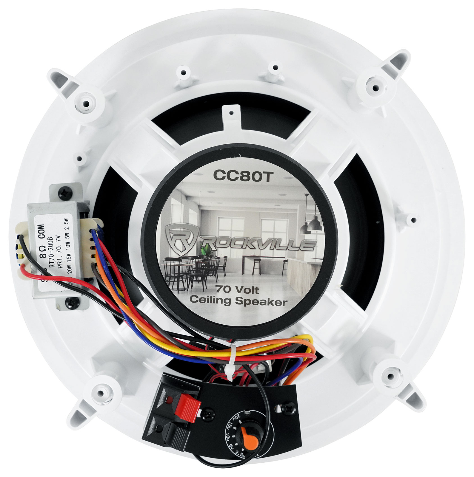 (2) Rockville CC80T White 8″ Commercial 70v Ceiling Speakers For Restaurant/Bar