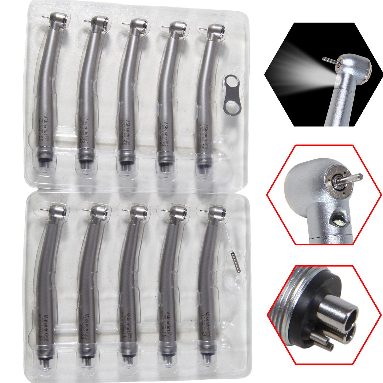 10*Askeadnt Dental Fiber Optic LED E-generator High Speed Handpiece Triple 4H