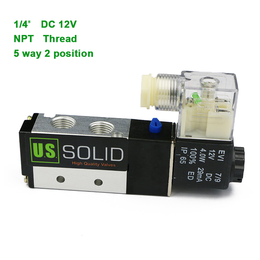 U.S. Solid 1/4″ Pneumatic Electric Solenoid Valve 5 way 2 Position DC 12V, Air