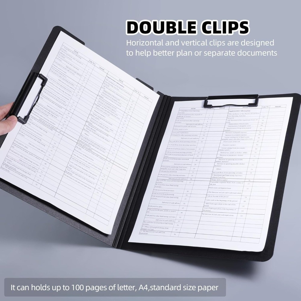 Foldable Clipboard Folder A4 Size with Horizontal Vertical Double Metal Clips