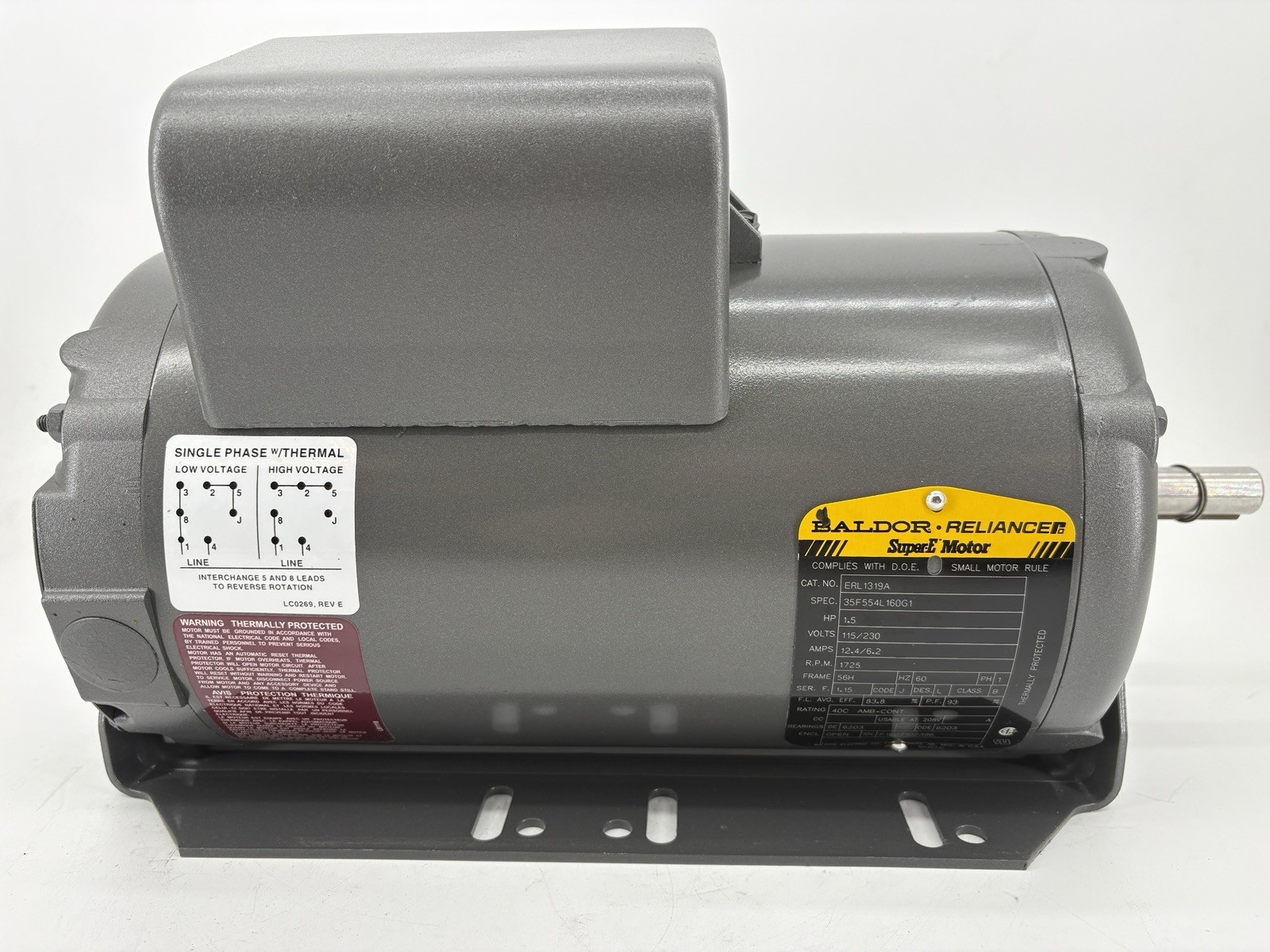 New Baldor ERL1319A 1.5HP ODP Motor 115/230V 1PH 1800RPM 56H Frame