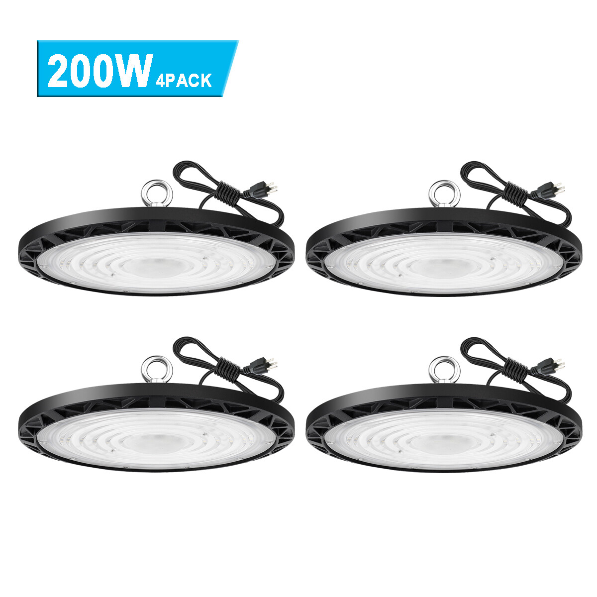 4Pcs 200W UFO LED High Bay Light Industrial Commercial Warehouse Factory Lights