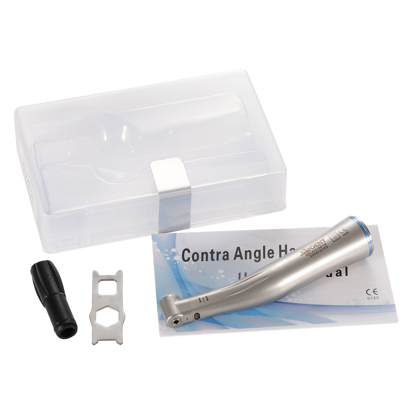 SANDENT Dental Fiber Optic LED 1:1 Contra Angle Low Speed Handpiece Push DL