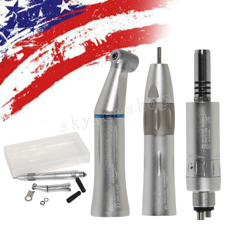 Dental Slow Low Speed Handpieces Kit Inner Water Spray Contra angle/Air Motor 4H