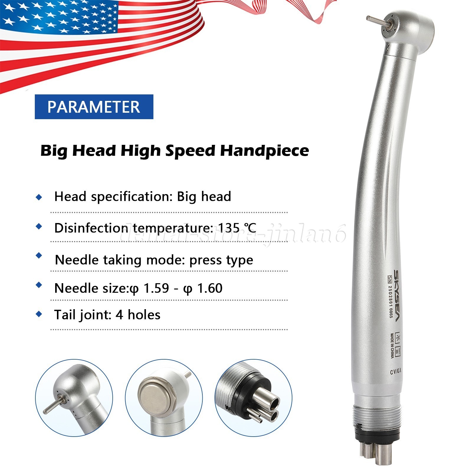 Top Quality! NSK Style Dental High Speed Handpiece Push Button 4 Hole Big Head