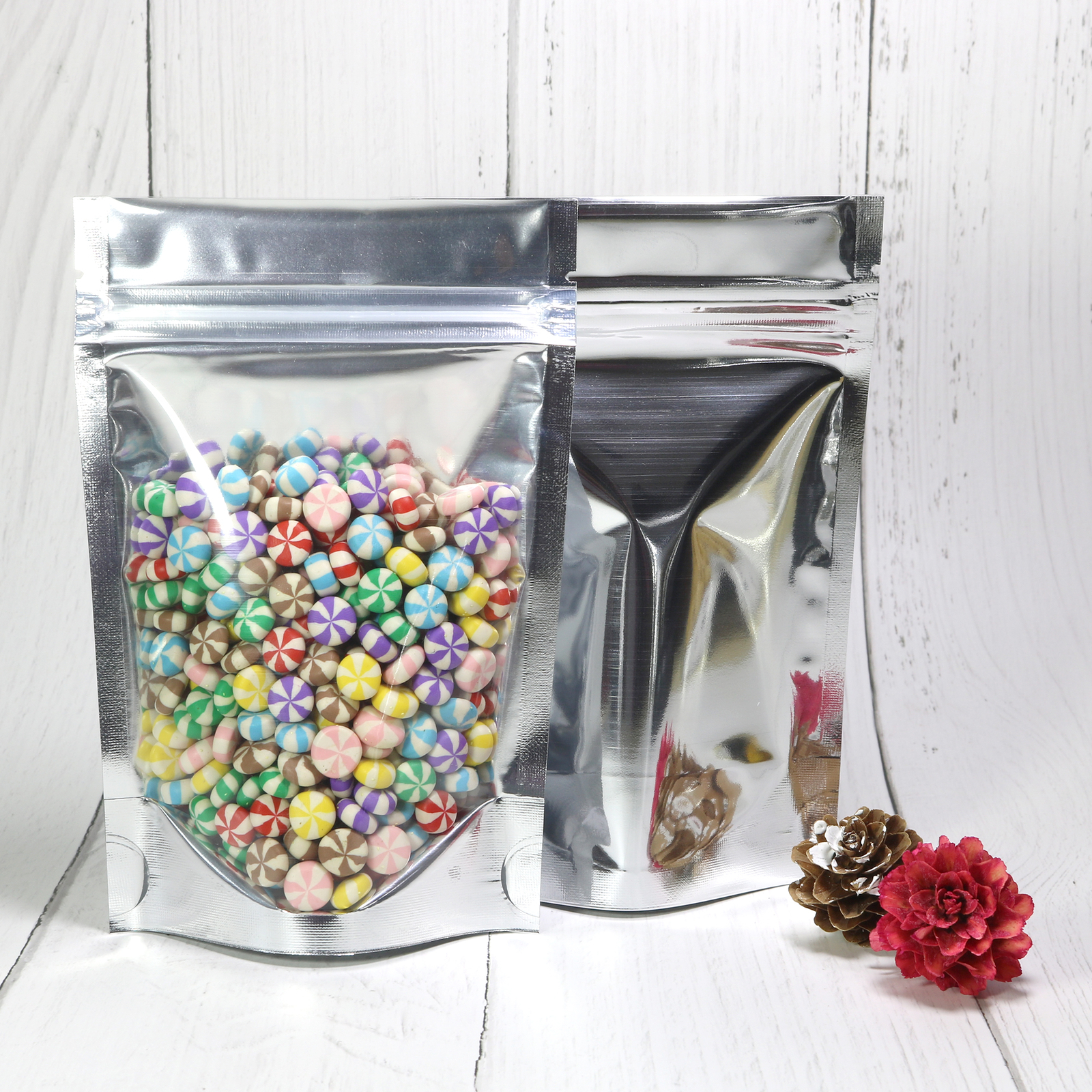100 Silver/Clear 4.7×7.8″ Stand Up Food Storage Candy Packaging Stand Strong Bag