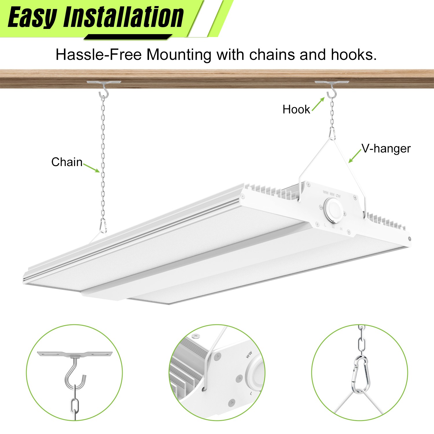 LED Linear High Bay Shop Light Dimmable 150W 22500LM Commercial Warehouse Lamp