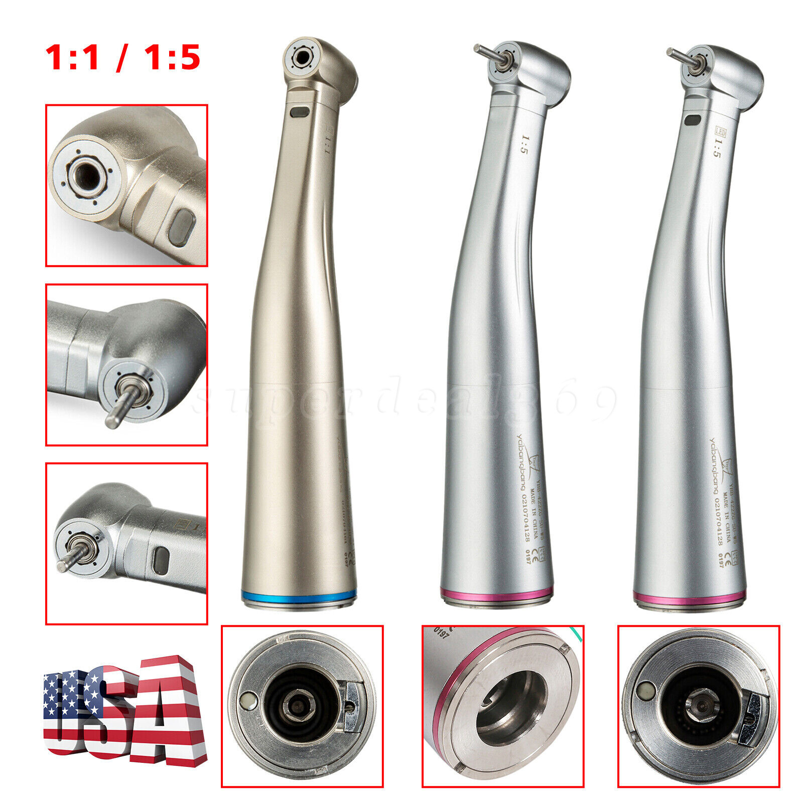 Dental 1:1/ 1:5 LED/NO-LED Contra Angle Handpiece Inner fit NSK Electric Motor