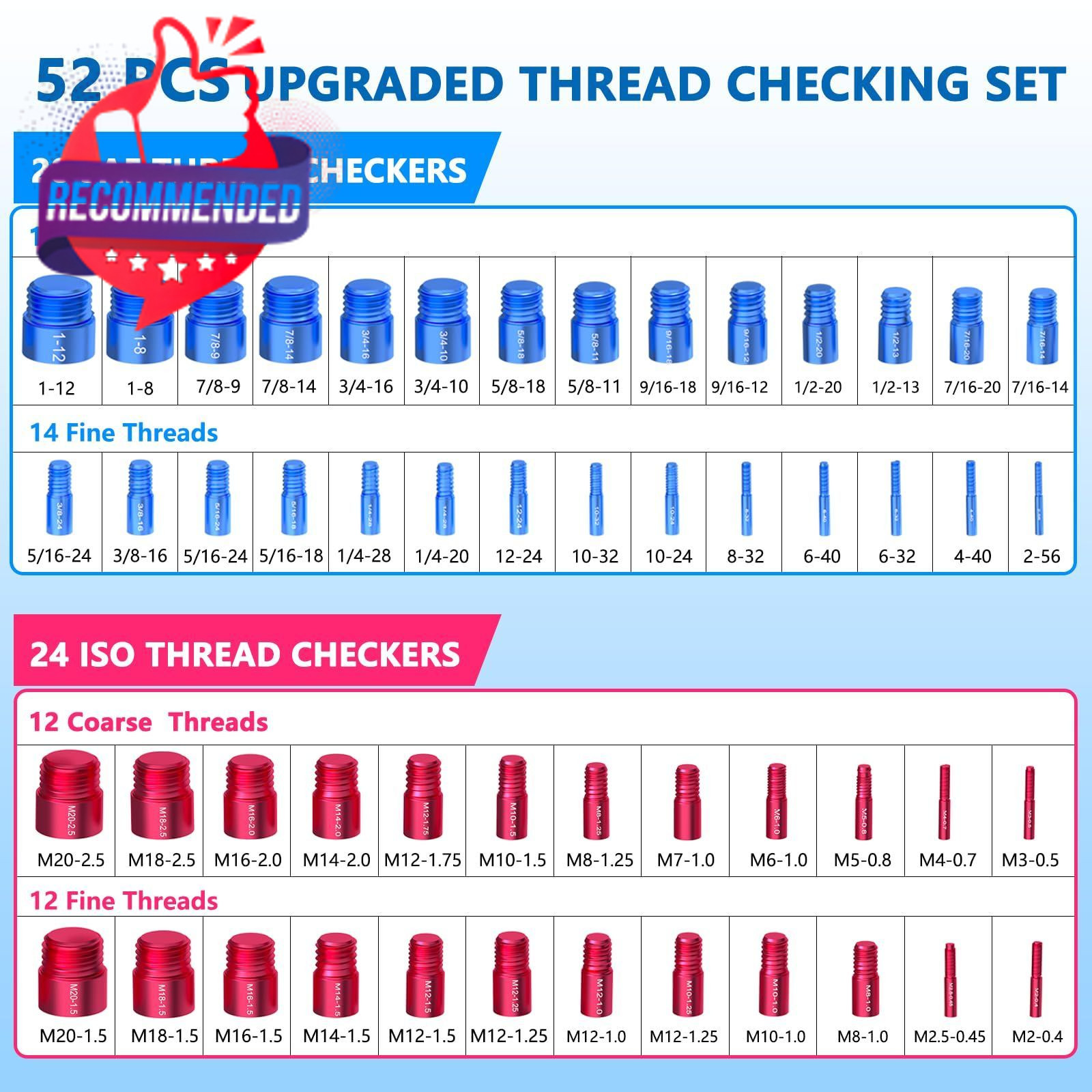 44pcs Thread Checker, Nut And Bolt Thread Checker, Thread Checker Kit In