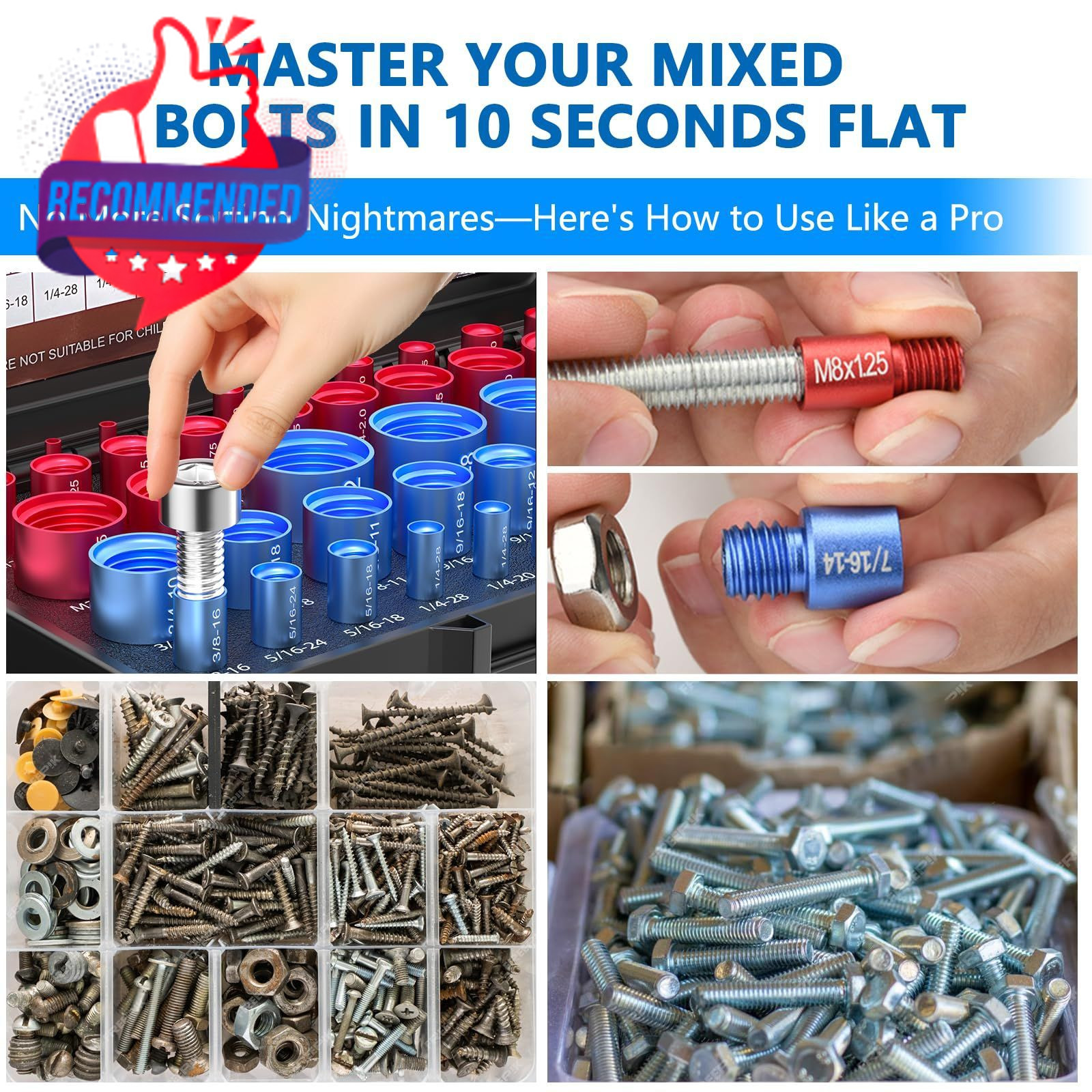 44pcs Thread Checker, Nut And Bolt Thread Checker, Thread Checker Kit In
