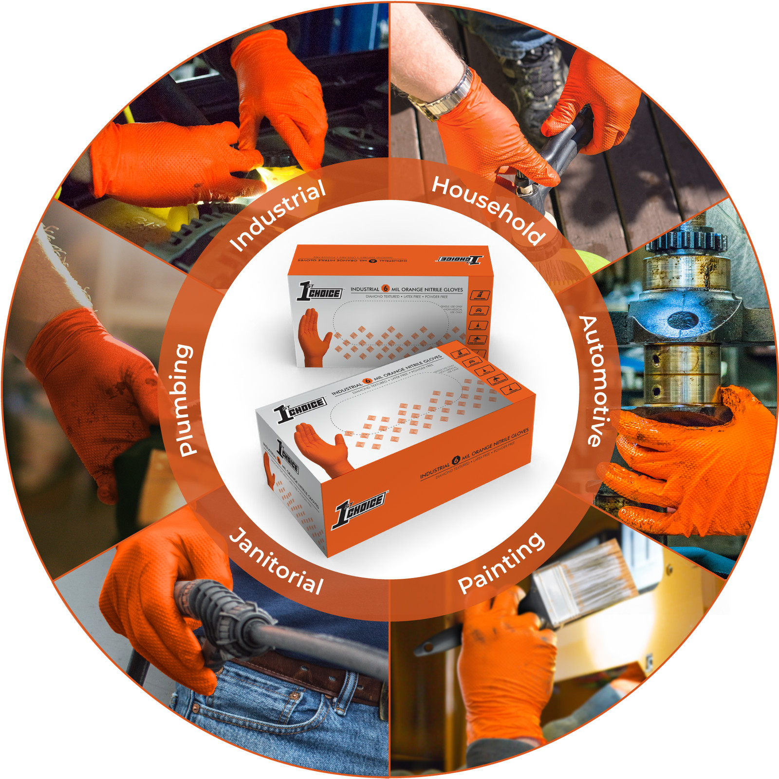 1st Choice Premium Orange Nitrile Disposable Gloves, 6 Mil, Box of 100