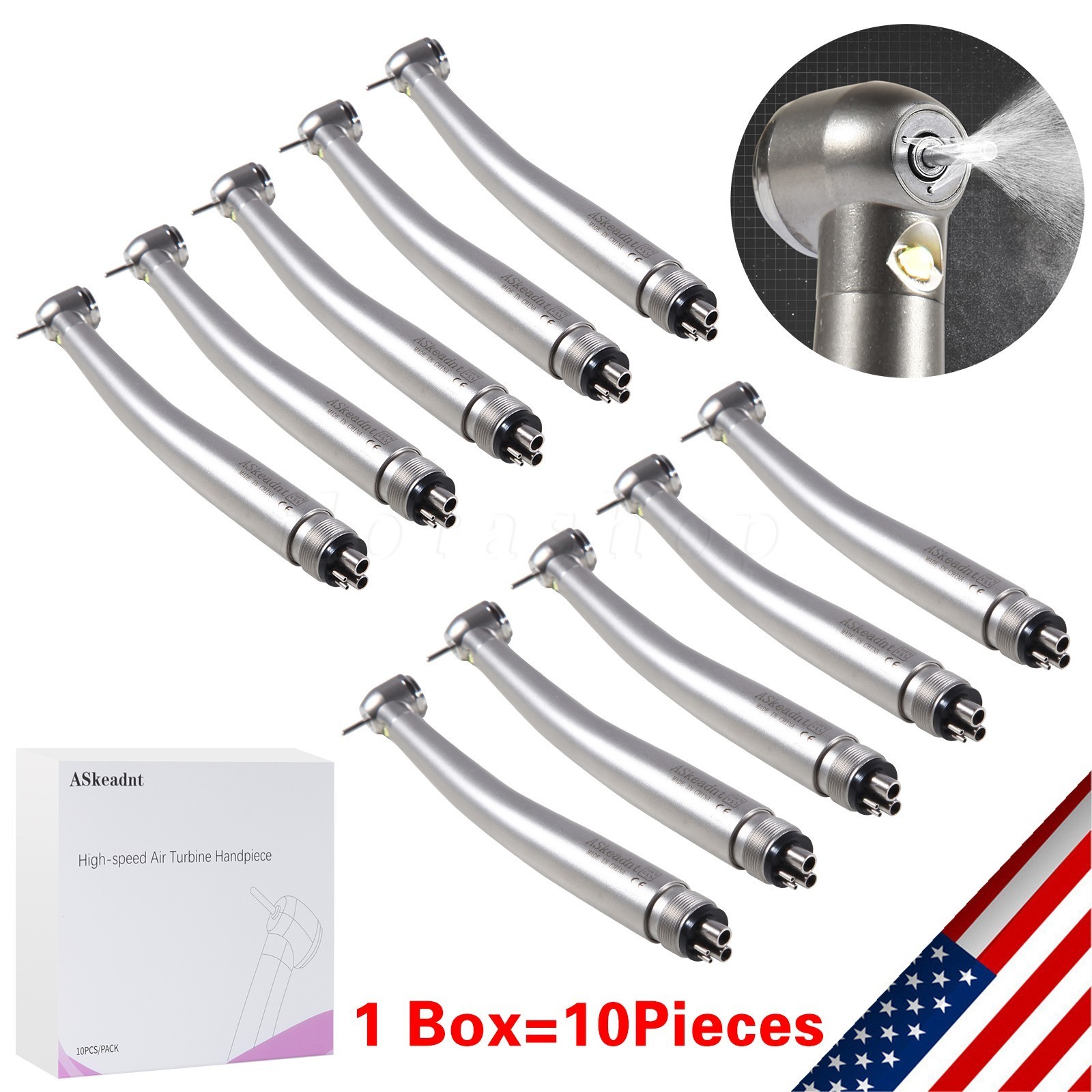 10 PCS Dental LED E-Generator Fiber Optic High Speed Handpiece 4 Hole NSK Style