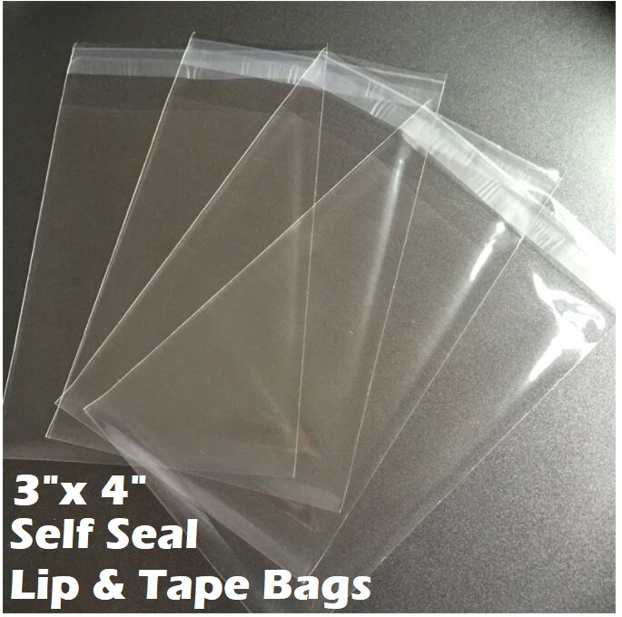 3″ x 4″ Clear Recloseable Self Seal Adhesive Lip & Tape Plastic Cello Bags