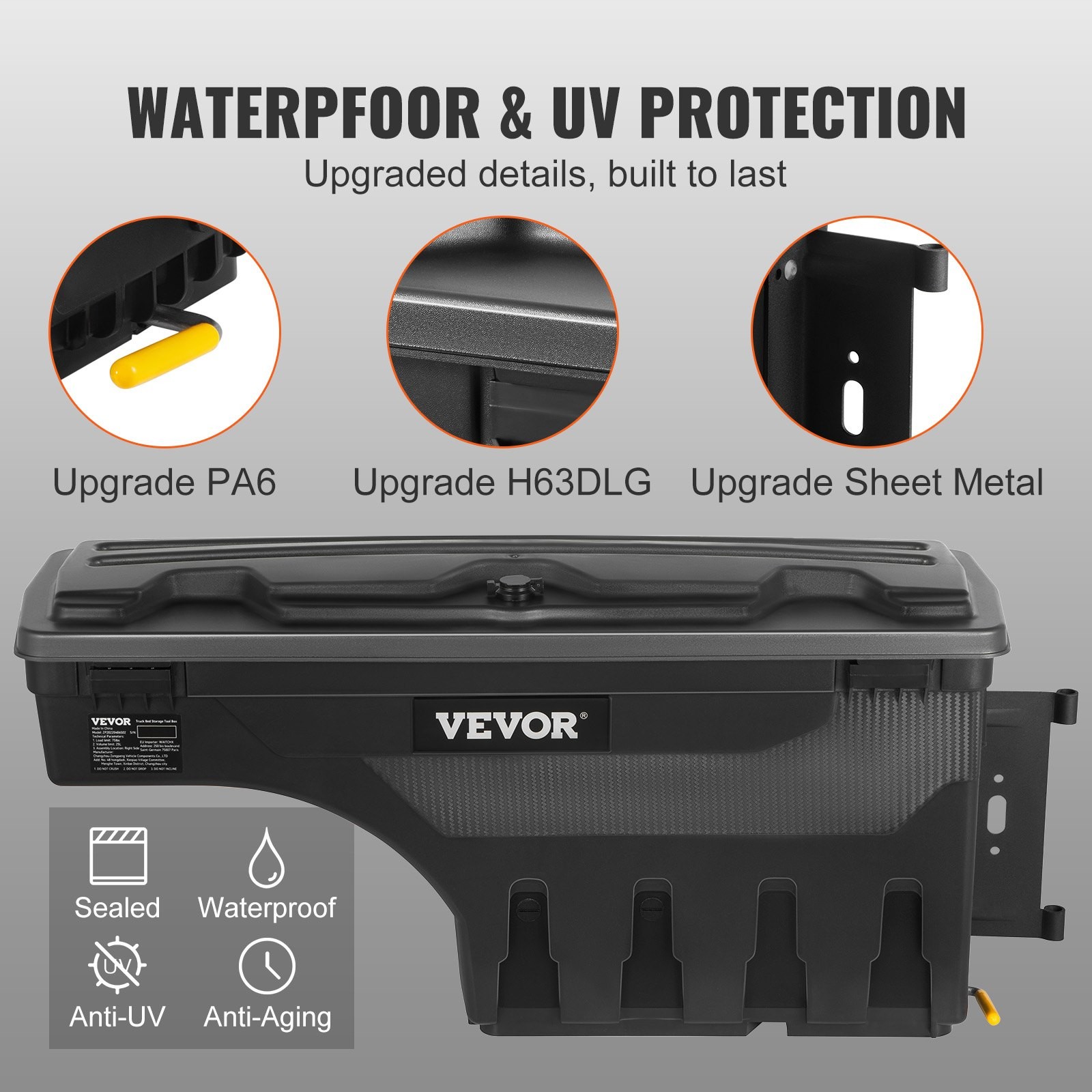 Truck Bed Storage Box,Lockable Swing Case with Password Padlock,6.6 Gal/25 L AB