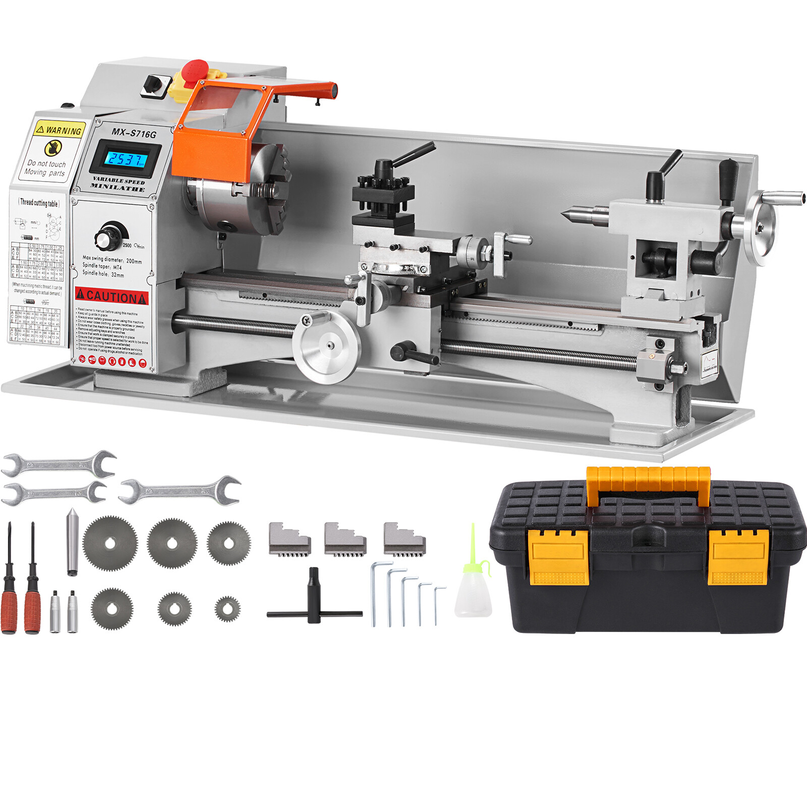 Mini Metal Lathe 7”x16” 150-2500 RPM Variable 800W Metalworking Machine
