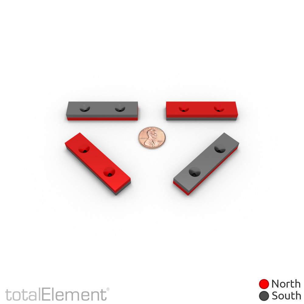 2 x 1/2 x 1/4 Inch Neodymium Rare Earth Countersunk Block Magnets N52 (3 Pack)