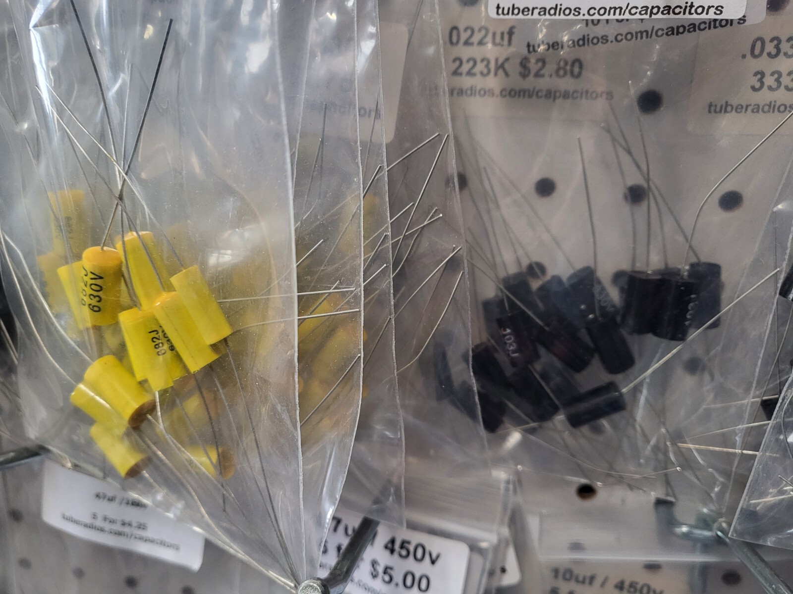 Bag of 25 Axial Film 2 inch leads 630 Volt Capacitors .001uf to 1uf