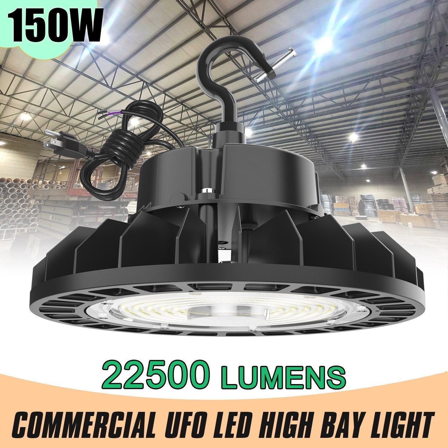 150 Watt UFO LED High Bay Light Dimmable Ceiling UFO Lamp 5000K 22500LM US Plug