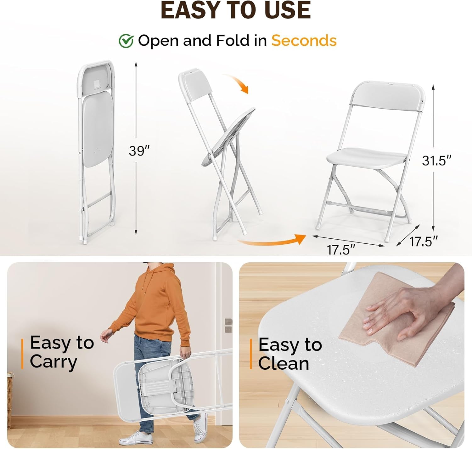 8 PCS Plastic Folding Chairs Stackable Wedding Party Camping Dining Seats Home