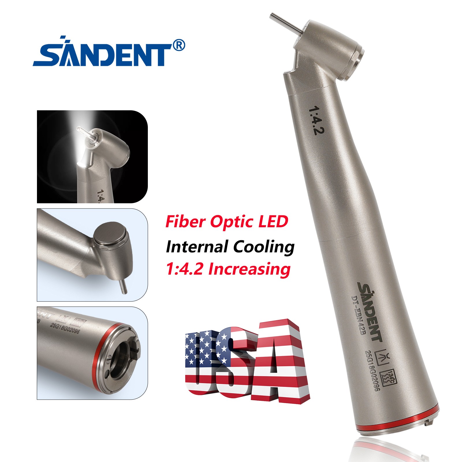 SANDENT Electric Handpiece 1:4.2 Increasing Contra Angle Surgical LED Turbine CE