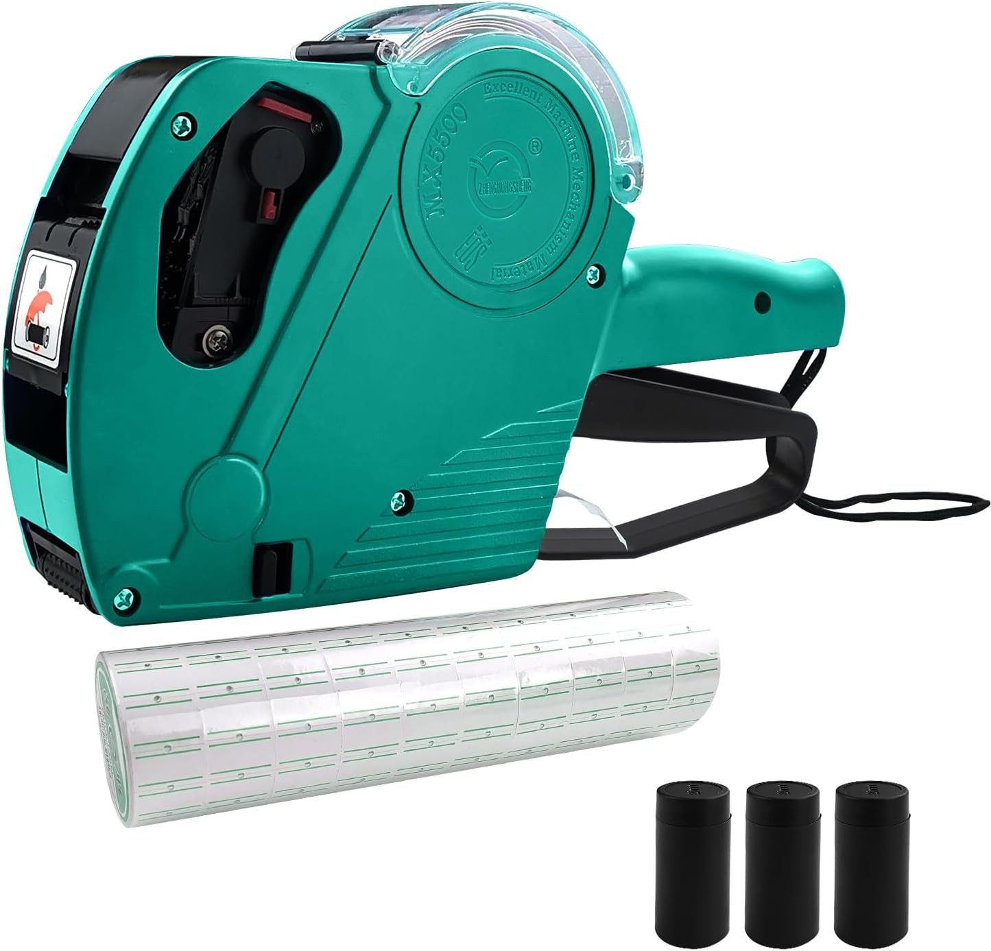 MX-5500 8 Digits Price Tag Gun with 5000 White Sticker Labels and 3 Extra Inker,