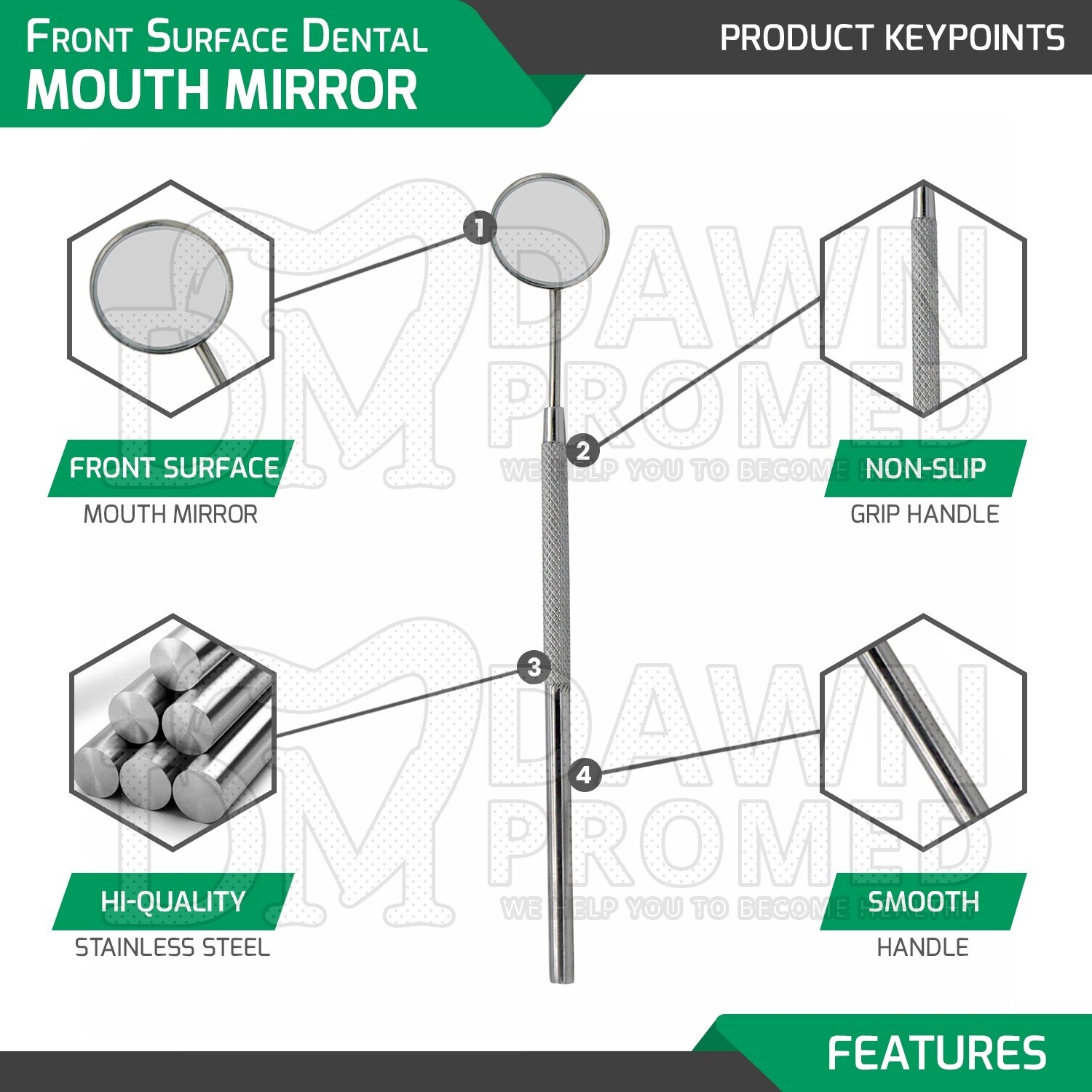 12 Pcs Dental Mouth Mirror #5 Front Surface Simple Stem W/Handle Teeth Cleaning