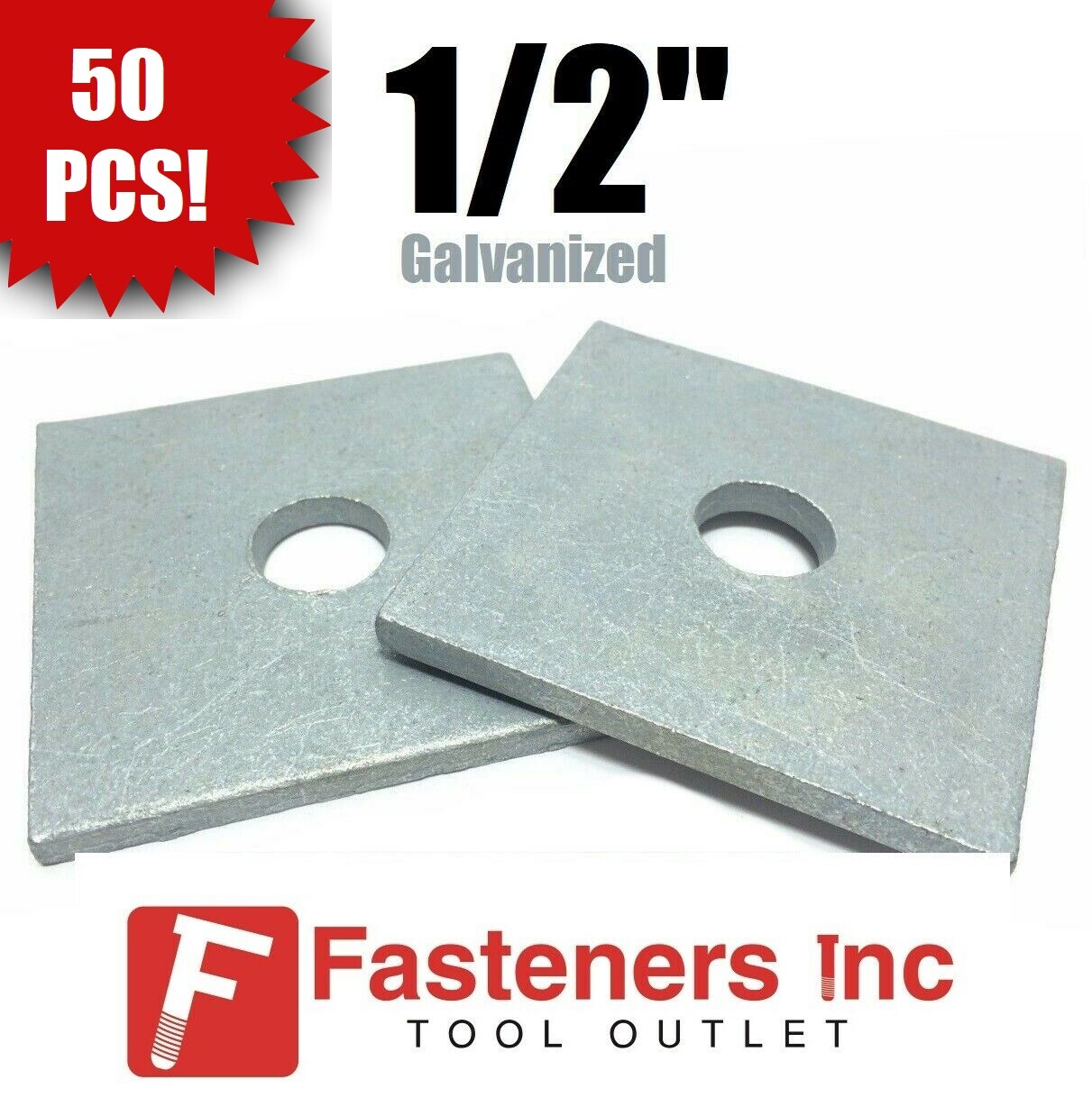 (Qty 50) 1/2″ x 3″ x .25 Square Anchor Bearing Plate Washer Galvanized
