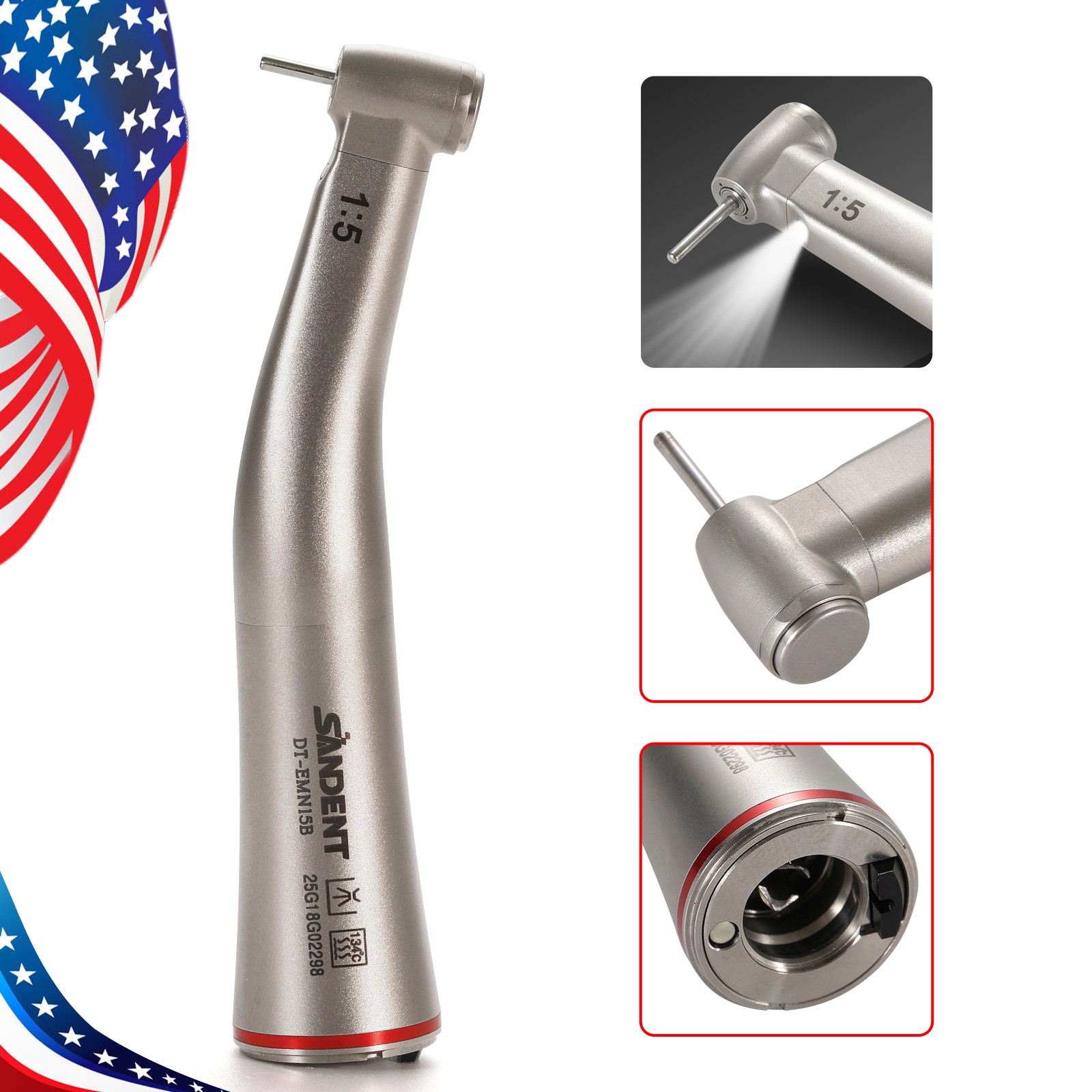 1-10*SANDENT Dental 1:5 Fiber Optic Contra Angle Increasing Handpiece DT-EMN15B