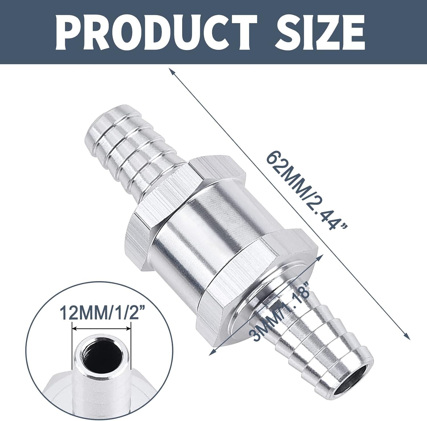 4 Pcs 12mm 1/2″ Fuel Non-Return One Way Check Valve Petrol Diesel Oil Aluminum