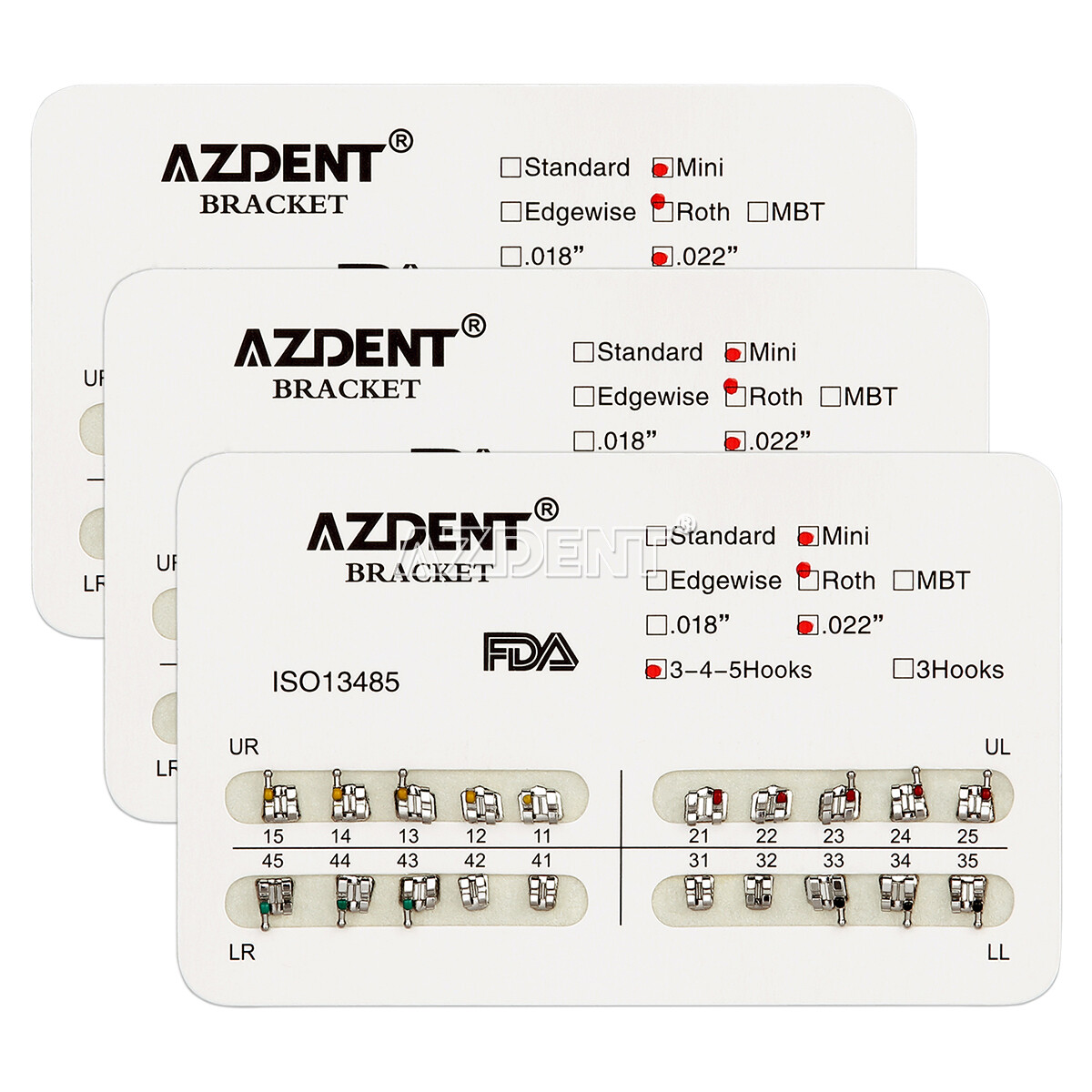 AZDENT Dental Orthodontic Brackets Braces Metal Mini Roth.022 Hooks 345