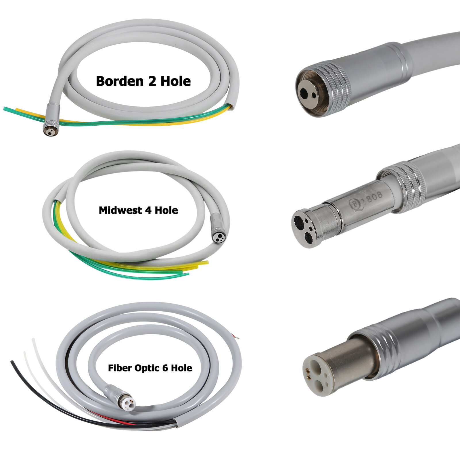 Dental High Speed Handpiece Tubing Hose Midwest 4 Hole Fiber Optic 6 Pin 2 Hole