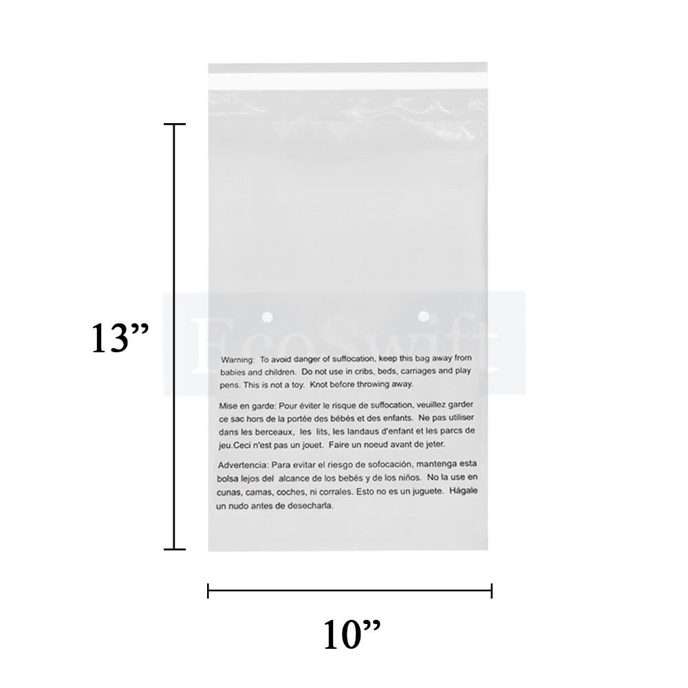 1-10000 10×13 EcoSwift Self Seal Suffocation Warning Clear Poly Bags Free Ship