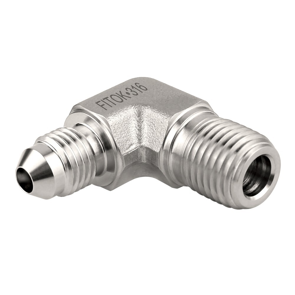 FITOK 37° Flared Tube Fitting 90 Deg Elbow 3/8″ Male JIC × 3/8″ Male NPT 316 SS