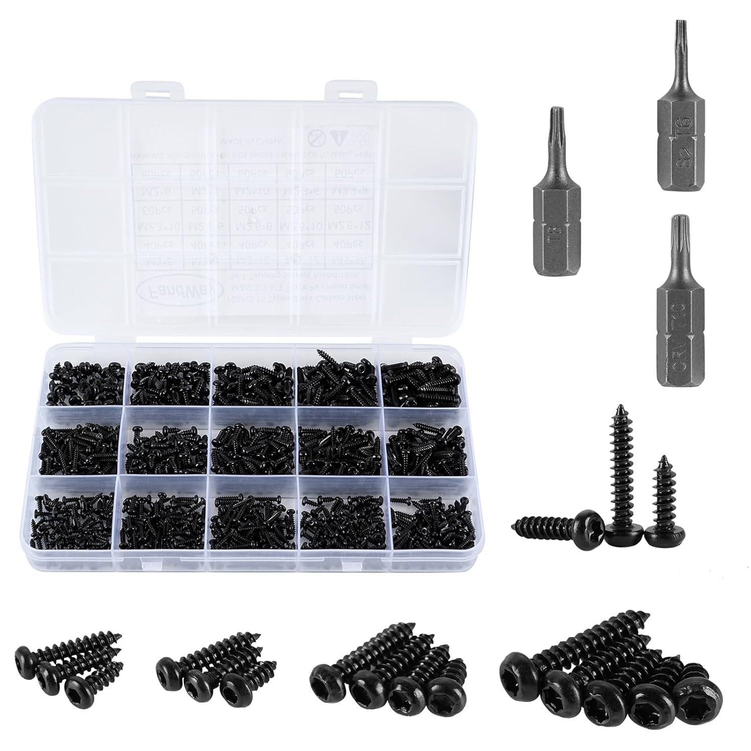 760Pcs Torx Pan Head Self Tapping Screws Kit, Black Carbon Steel, 15 Sizes