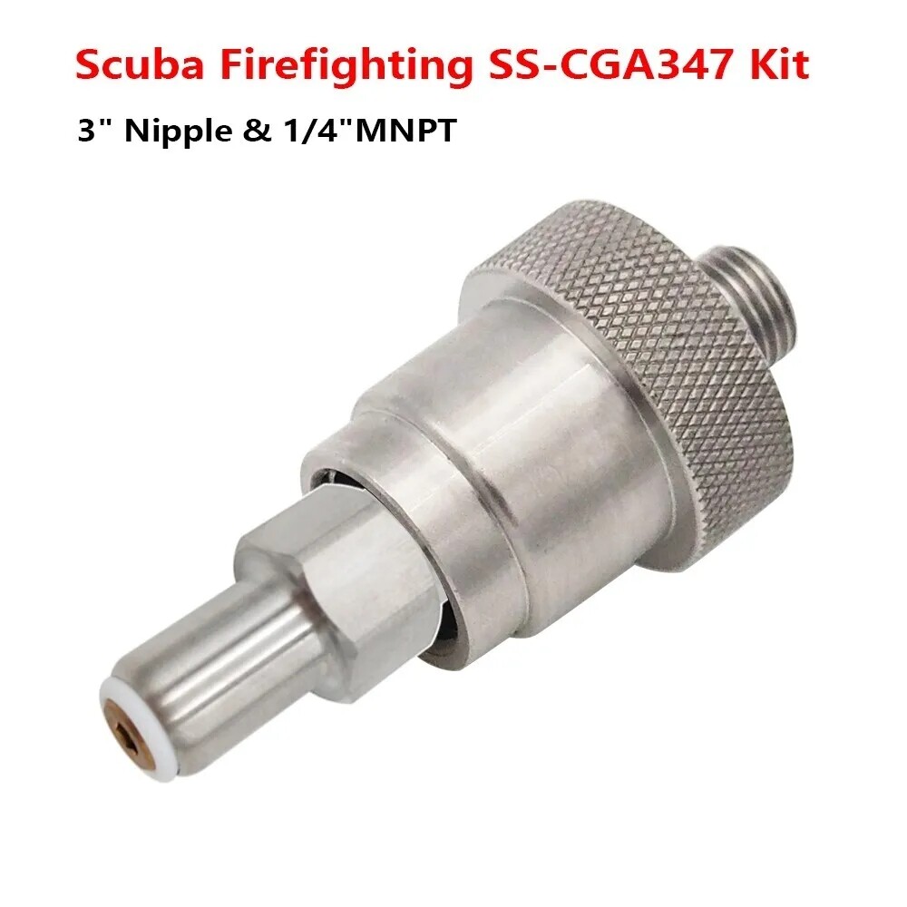 SCBA Firefighting SS-CGA 347 Kit 1/4 Inch MNPT Hand Tight Nut & 3 Inch Nipple