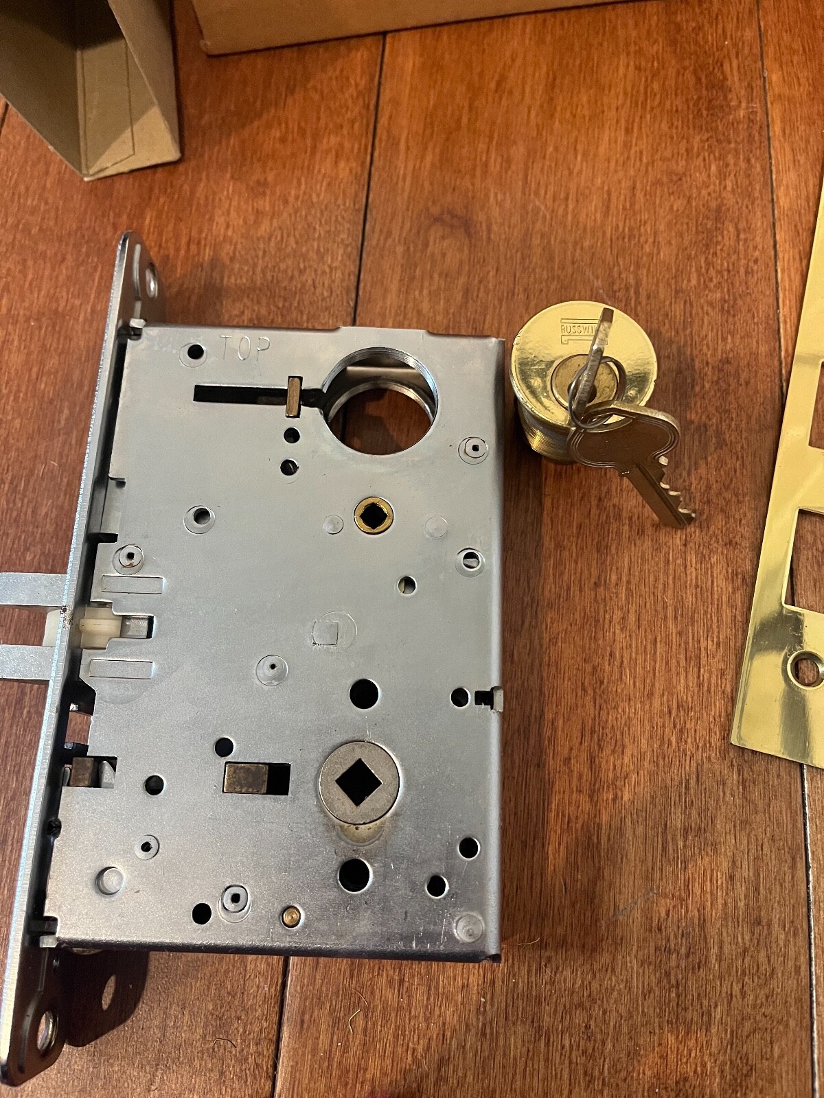 VTG NOS Russwin Elmhart 5048 Mortise door lock/cylinder/keys LH US3 mid century