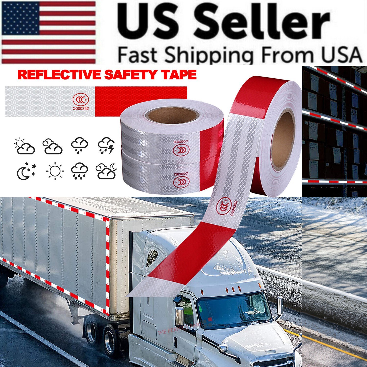 Reflective Tape CONSPICUITY Trailer Safety Warning Sign Auto Truck Red White NEW