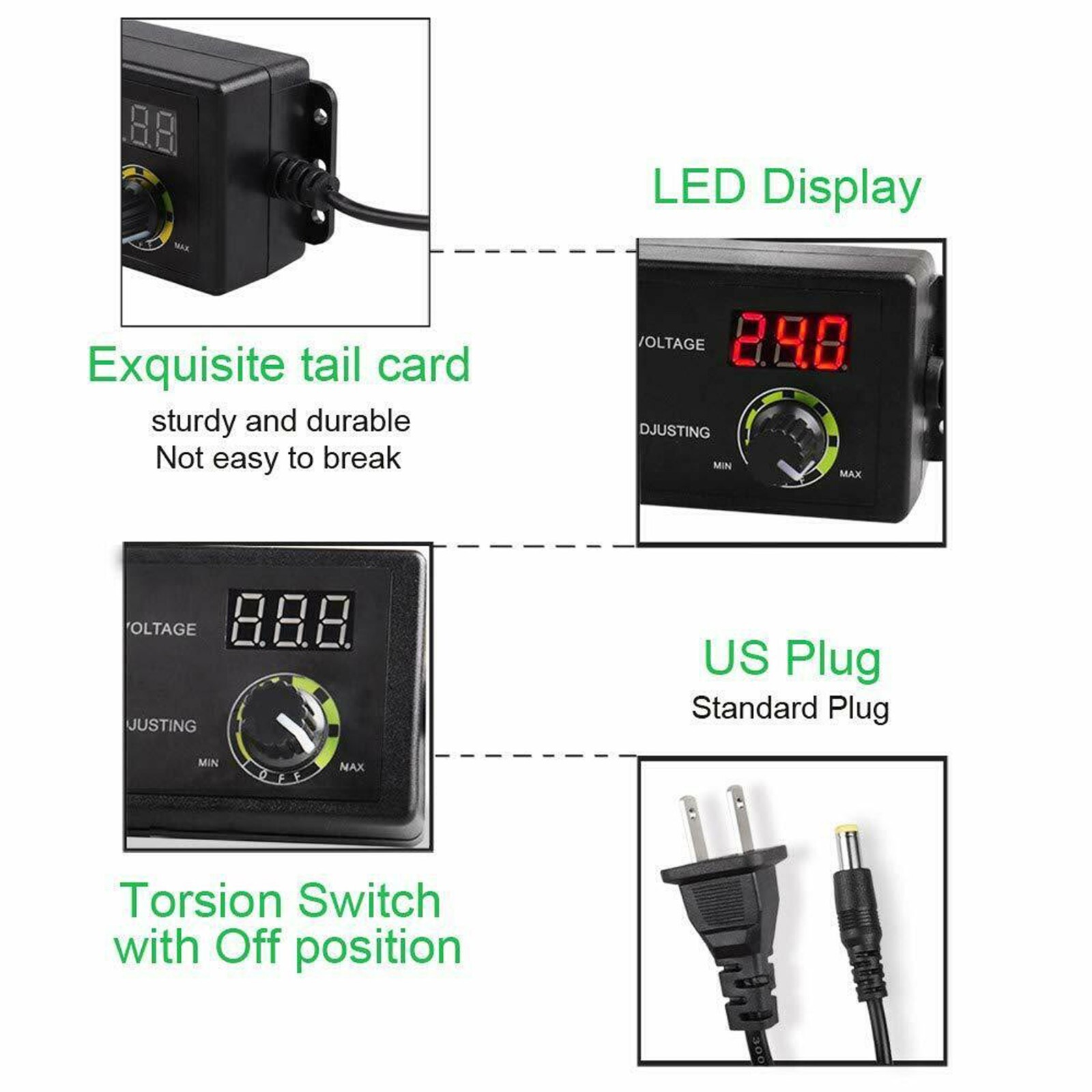 Adjustable Voltage Power Supply 3-24V w/ LCD Display AC / DC Switch Adapter US