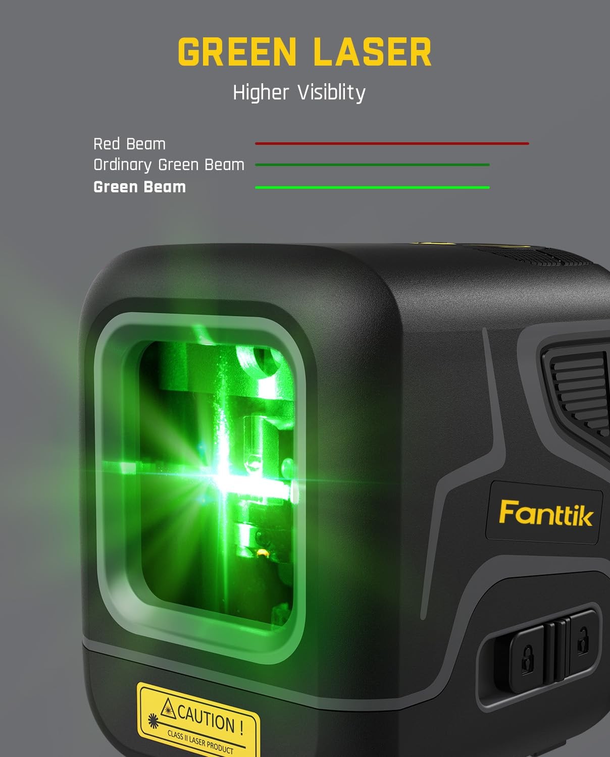 Fanttik D2 Pocket Green Laser Level, Class II ( 1 mW max output), Black