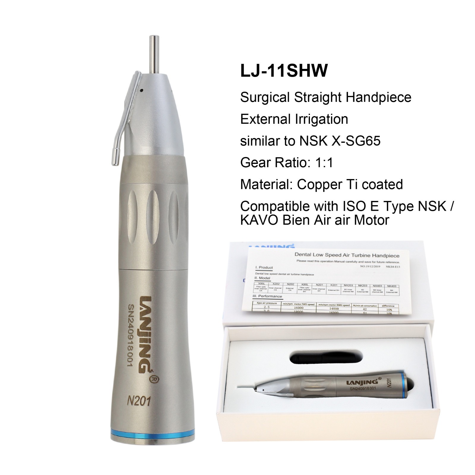 Dental 1:1 Surgical Straight Handpiece Nose Cone ISO E-type External Irrigation