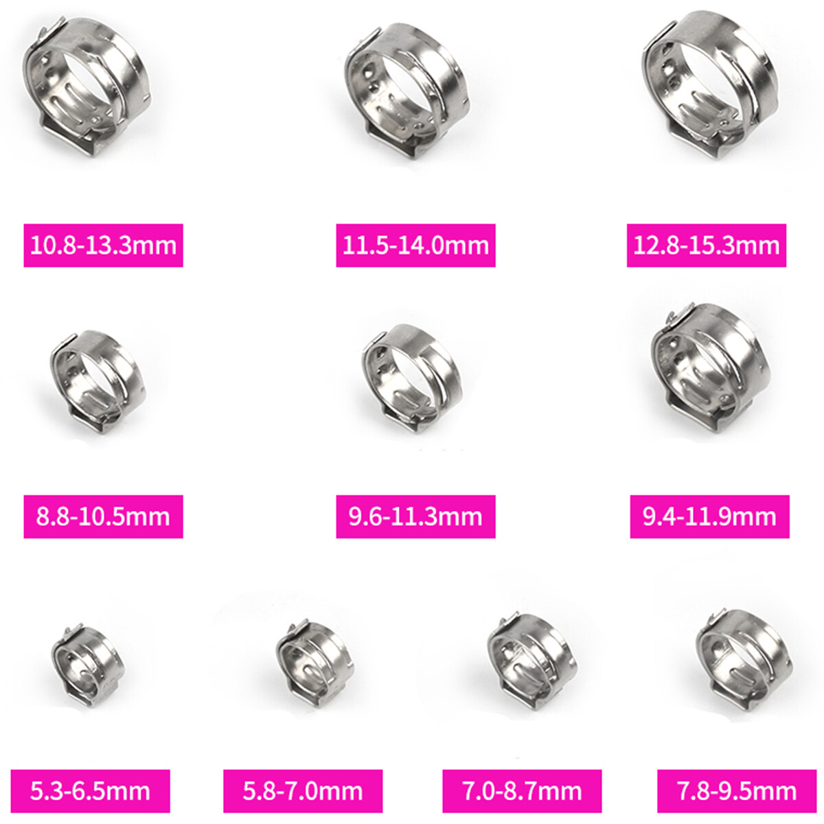 100/260Pc Stainless Steel Single Ear Car High Pressure Fuel Stepless Hose Clamps