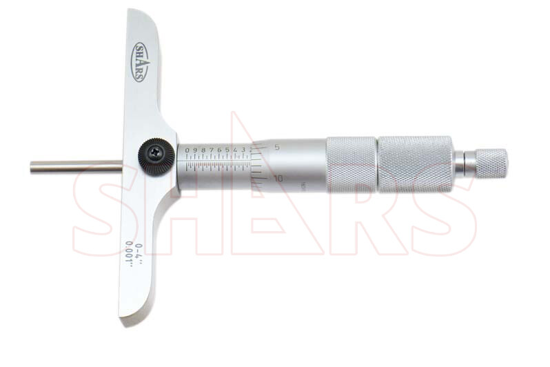 SHARS 0-4″ DEPTH MICROMETER 4″BASE Graduations .001″ Accuracy .0002″ NEW P}