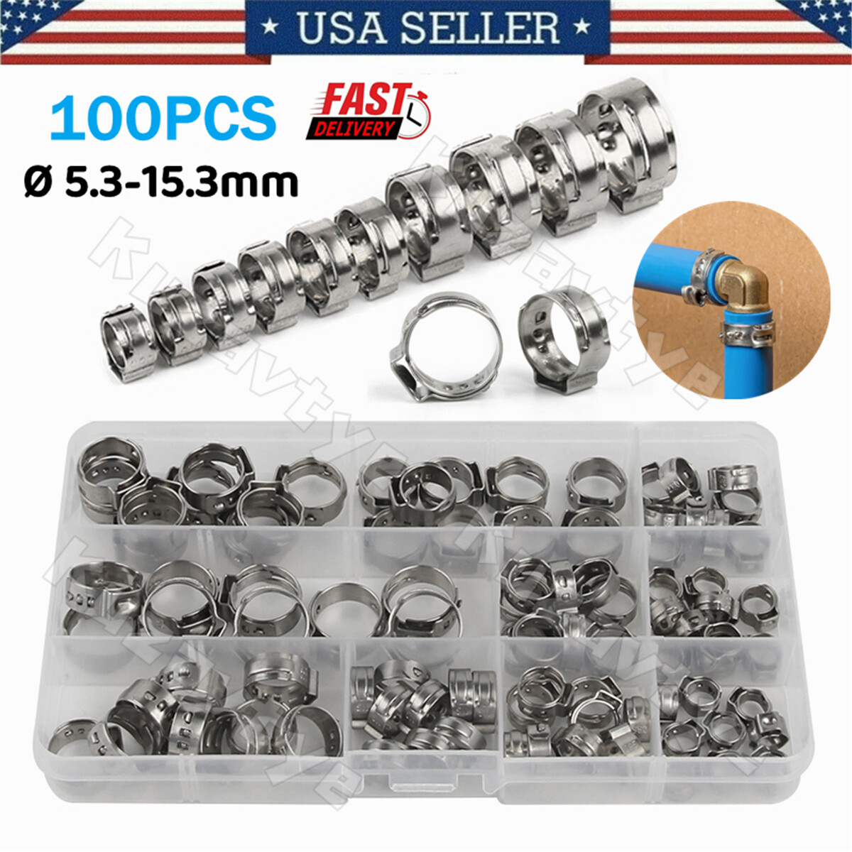 100/260Pc Stainless Steel Single Ear Car High Pressure Fuel Stepless Hose Clamps