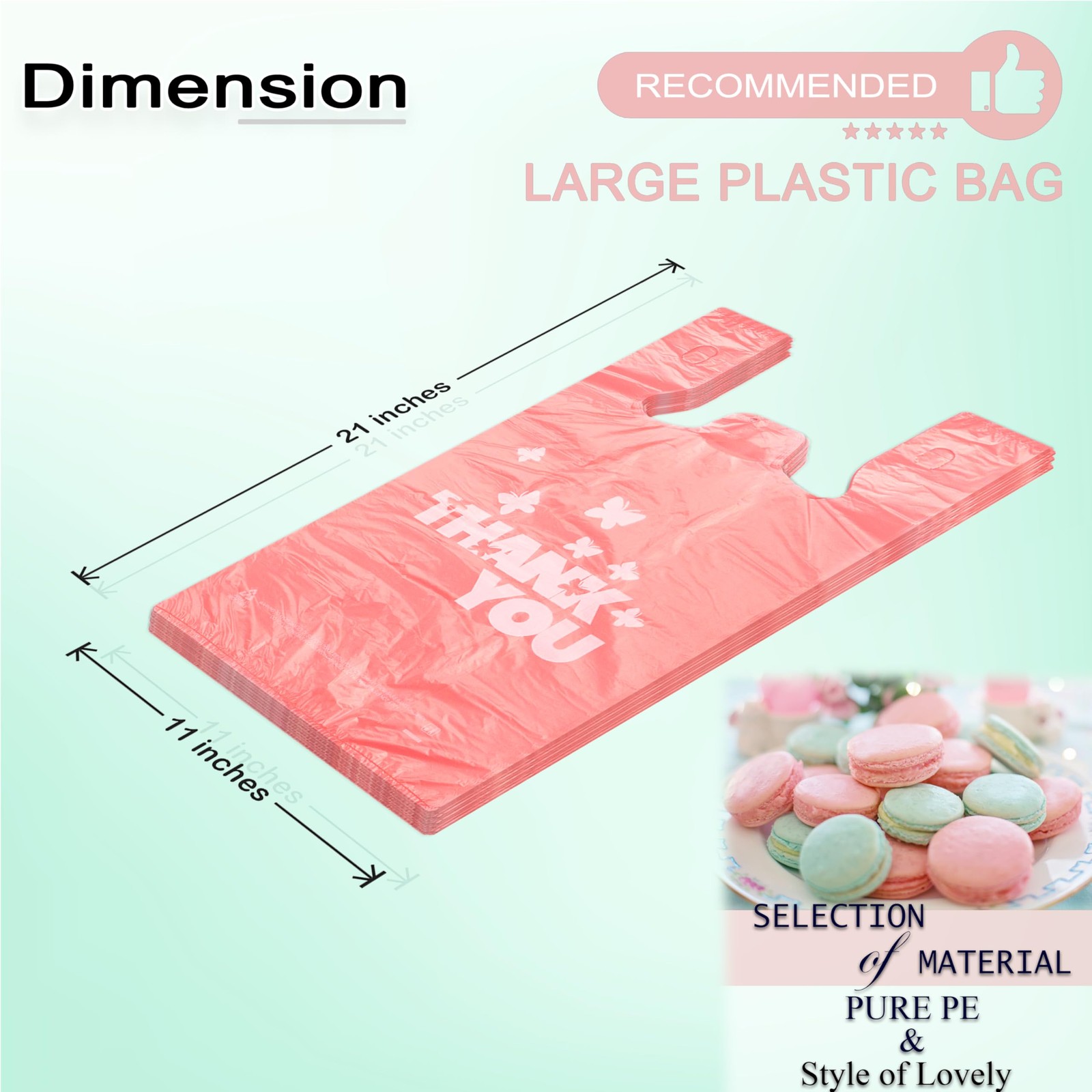 PINK Thank you bags, 100PCS T shirt bags, To Go Bags,Grocery bags, Reusable a…