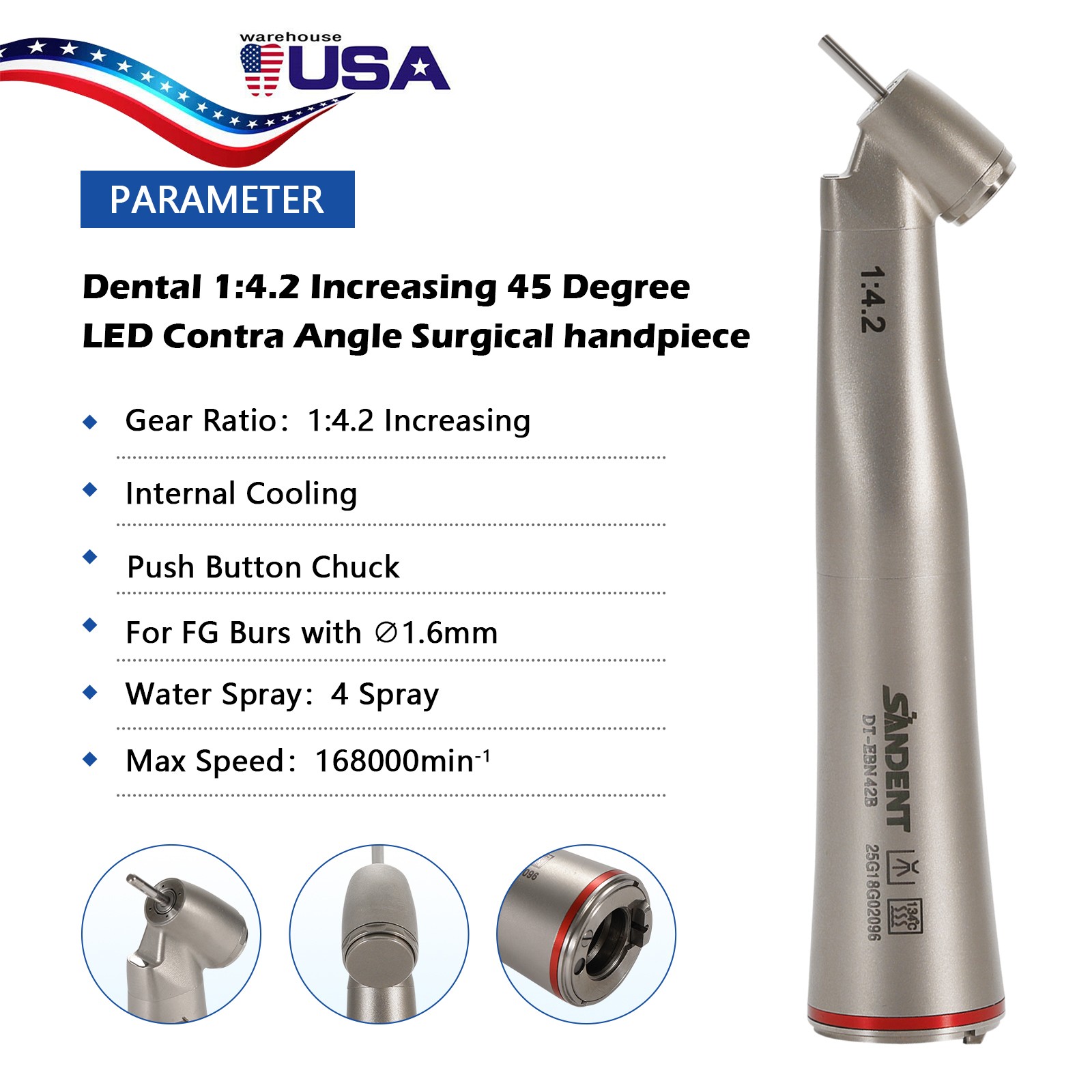 Dental Electric 1:4.2 /1:5/1:1 LED Contra Angle Increasing Surgical Handpiece