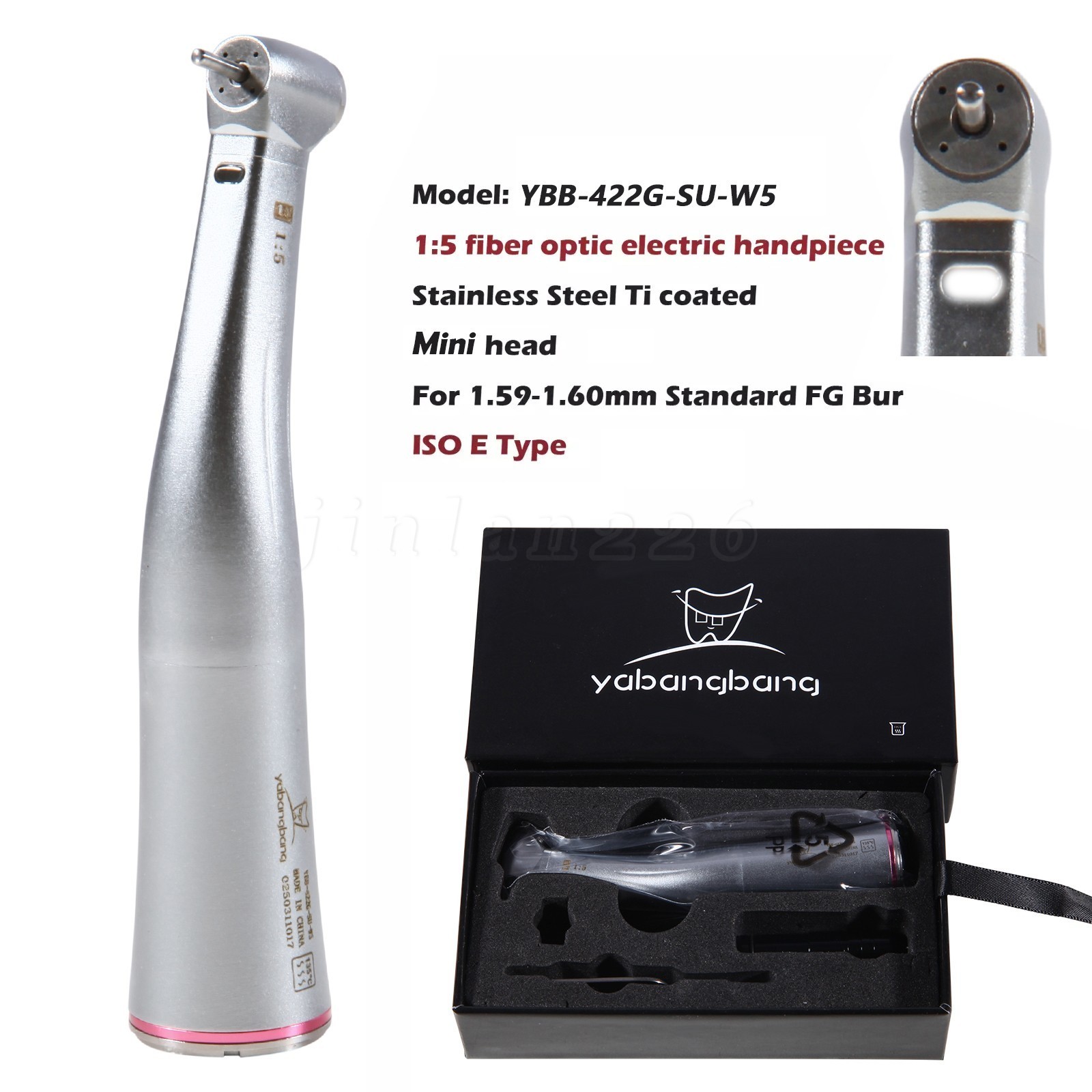 Dental Electric Handpiece 1:5 Increasing Fiber Optic Contra Angle Mini Head YBB