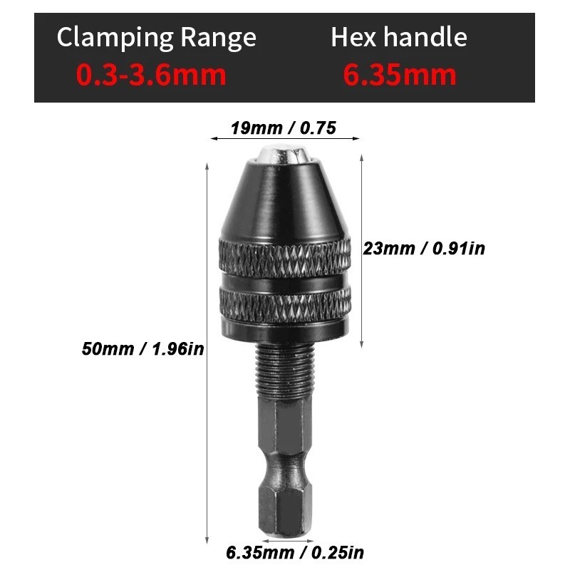 Mini Keyless Drill Chuck Adapter 1/4 Hex Shank Quick Change Converter
